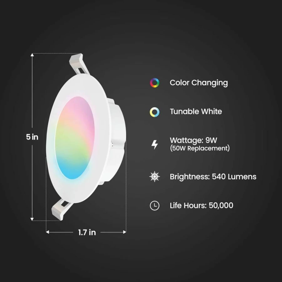 Feit Electric 4" Smart LED Recessed Downlight 4-Pack, WiFi Enabled, Dimmable, Color Changing, Works with Alexa & Google Assistant, 50W Equivalent, 540 Lumens, High CRI 90