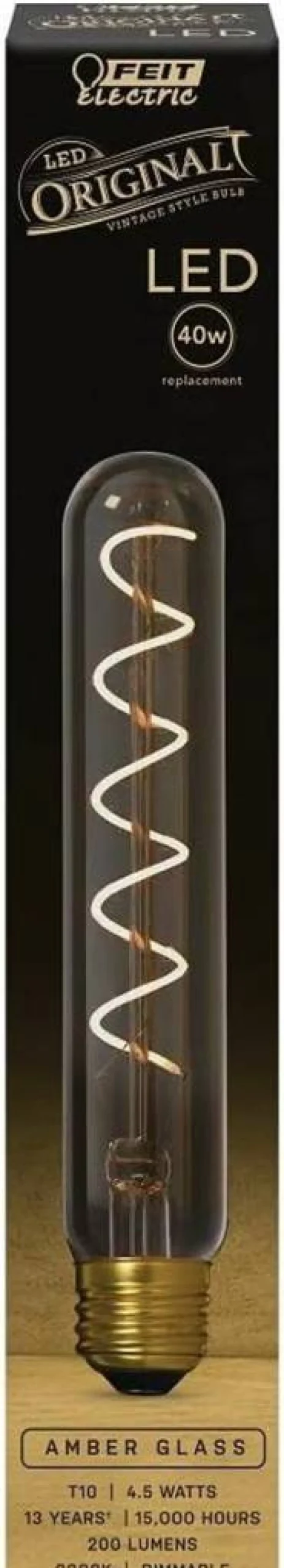 Feit Electric Vintage LED Bulb - 40W Equivalent, 300 Lumen, 2100K Soft White, Dimmable, E26 Base, Clear Glass, Exposed Filament, 10 Year Life