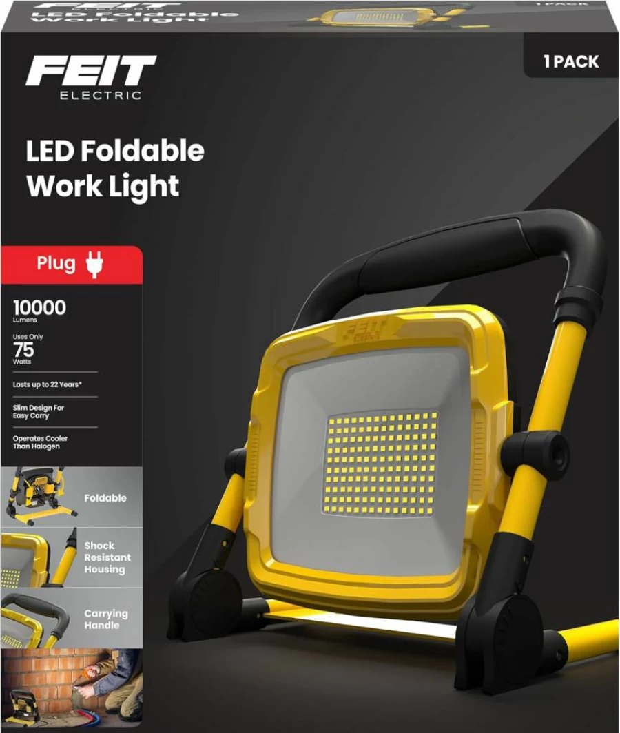 Feit Electric Plug-In LED Work Light - 1000 Lumens, 5000K Daylight, 360° Rotation, Water & Dust Resistant, 25K Hour Lifespan, Heavy-Duty Cord