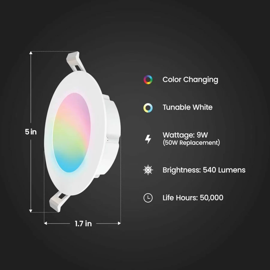 Feit Electric Smart Recessed LED Downlight 4 Inch Canless Jbox - Color Changing, Tunable White, WiFi 2.4GHz, Dimmable Retrofit Light (LEDR4XT/RGBW/CA/AG)
