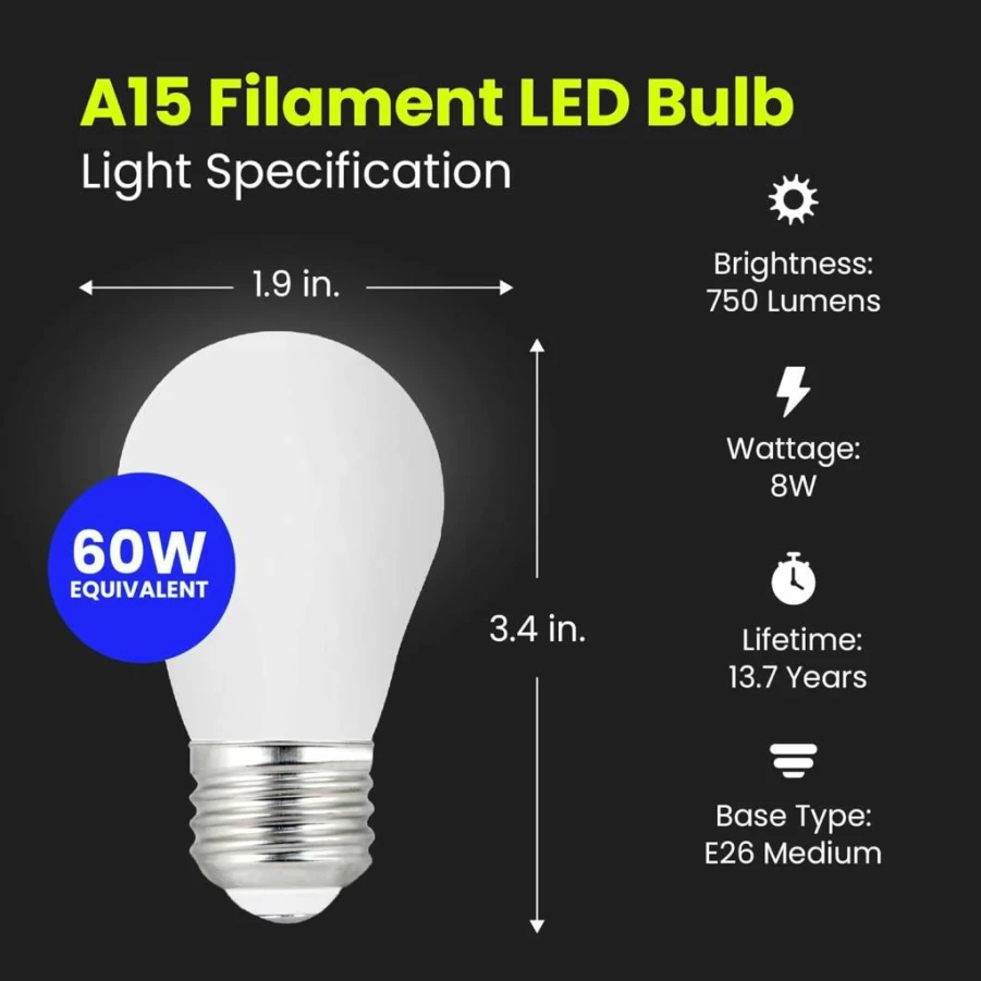 Feit Electric A15 LED Filament Bulb 40W Equivalent Dimmable E26 Base 2700K Soft White 450 Lumens Vintage Edison Light Bulb 12 Pack