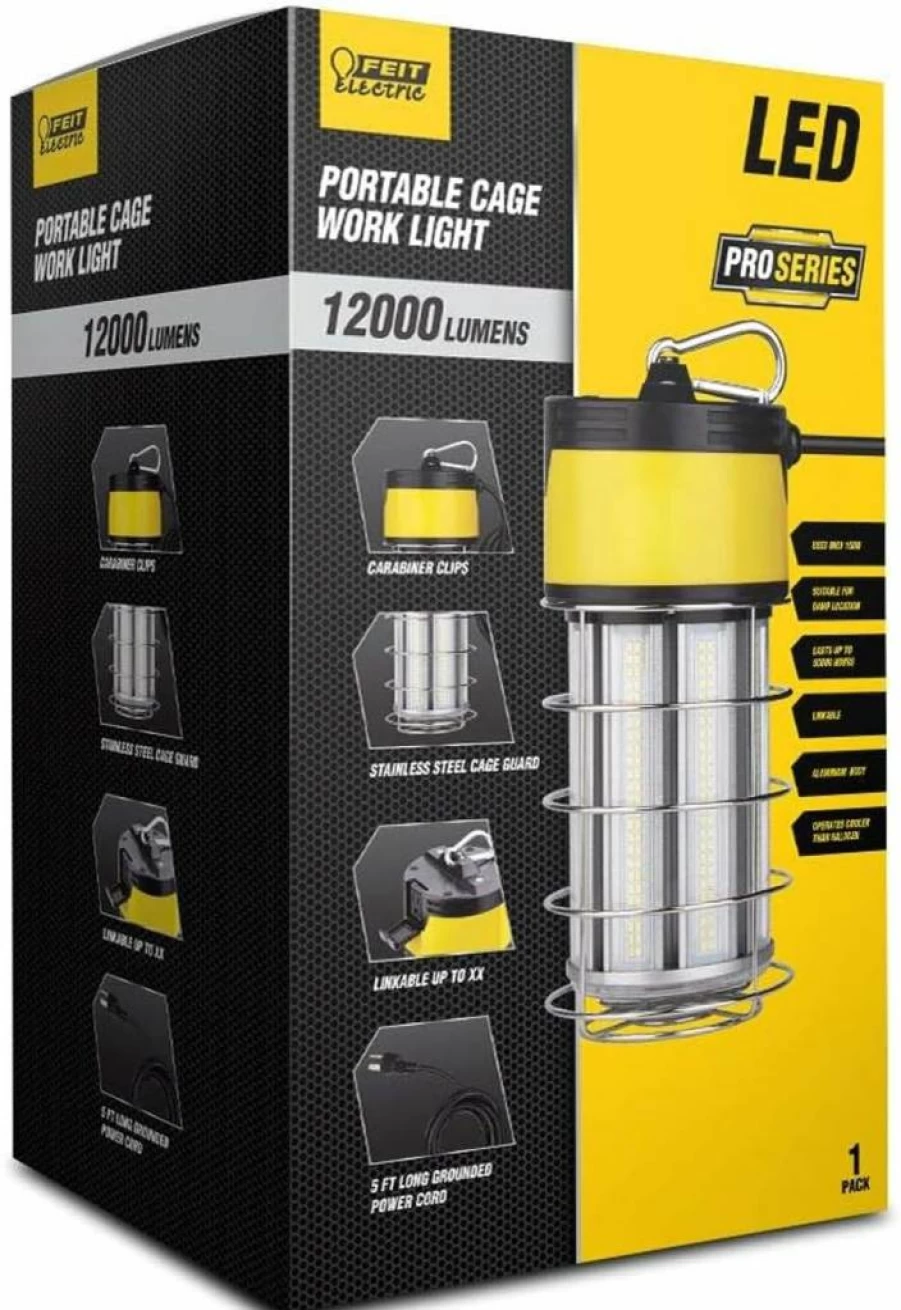 Feit Electric 100W LED Work Light 12,000 Lumens Hanging Plug-In Light for Construction, Garages, Workshops - 5000K Daylight Workcage12000Plug