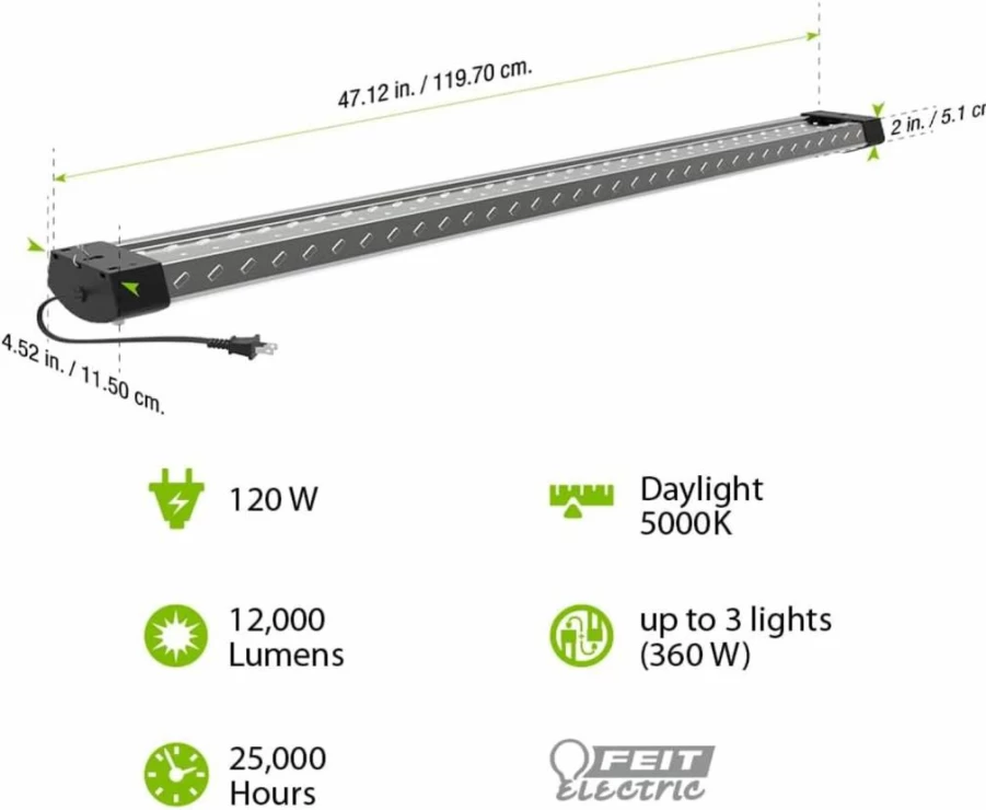 Feit Electric 45W LED Shop Light 4Ft 4500 Lumens 4000K Cool White Flush or Hanging Mount for Garages Workshops 50000 Hour Lifespan