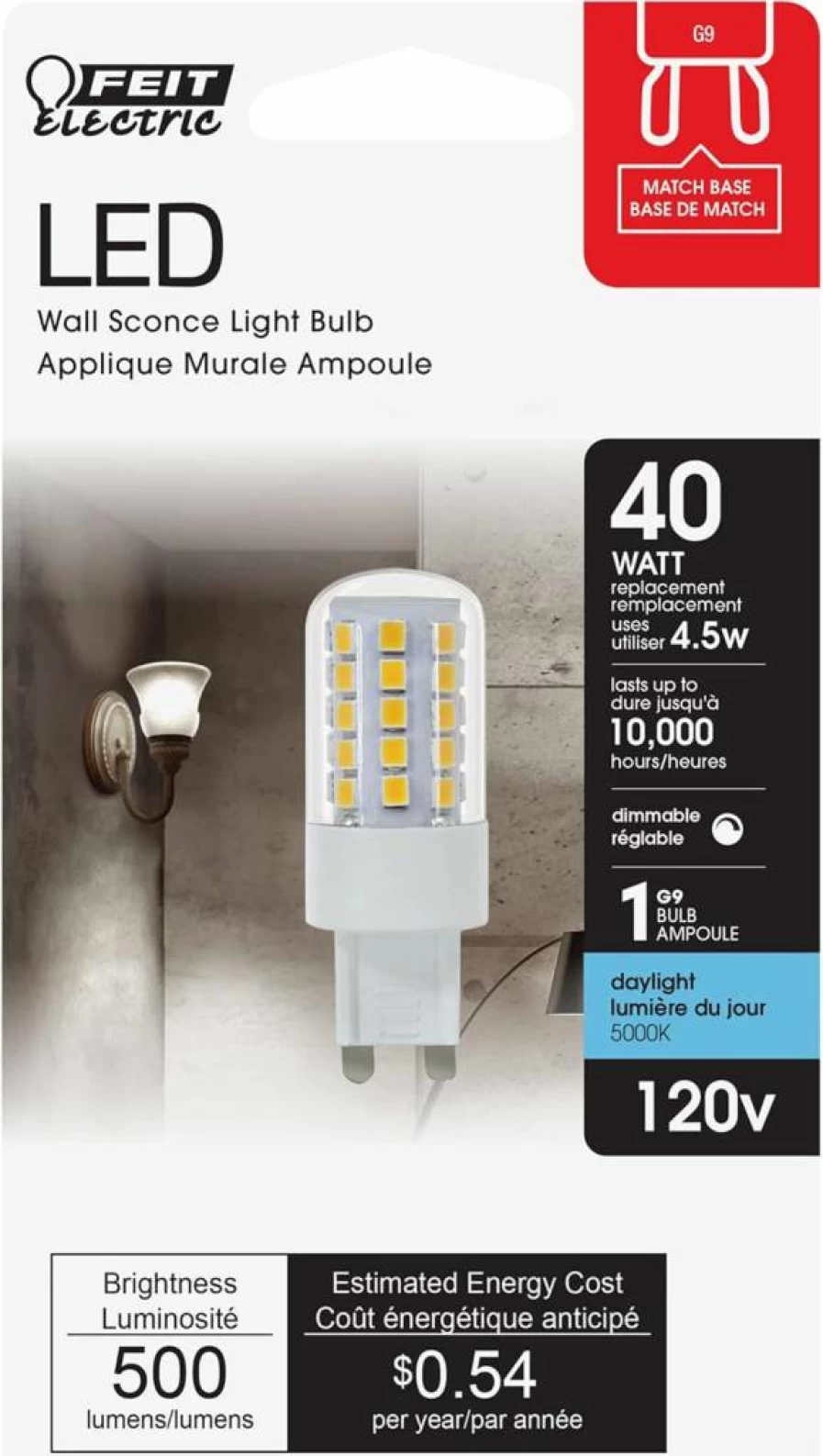 Feit Electric G9 LED Bulb 40W Equivalent Dimmable 500 Lumens Daylight T4 Halogen Replacement for Chandeliers Vanity Lights Desk Lamps BPG940/850/LED Energy Efficient