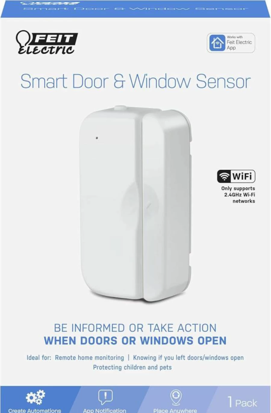 Feit Electric Smart WiFi Door Window Sensor, Battery-Powered, 2.4GHz, No Hub Required, Remote Home Monitoring, Motion Detector, Works with Alexa & Google Assistant