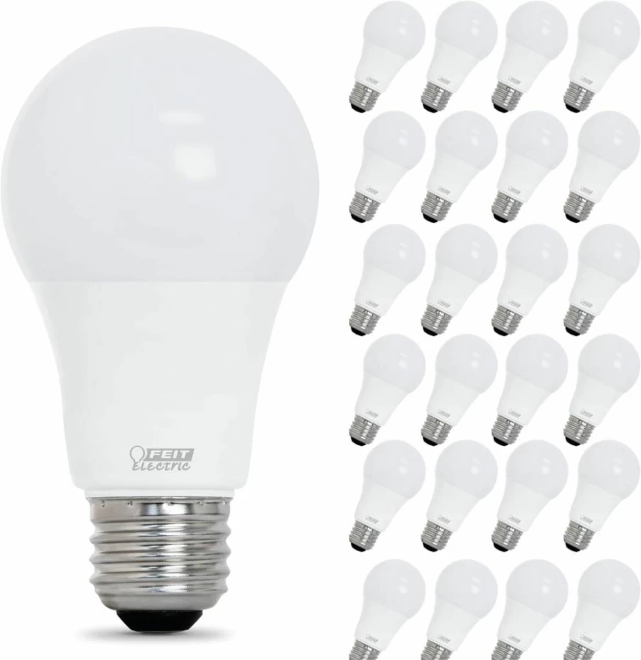 Feit Electric A19 LED Bulb 40W Equivalent Dimmable 450 Lumens E26 Base 3000K Bright White 90 CRI Damp Rated 22-Year Lifetime 24 Pack