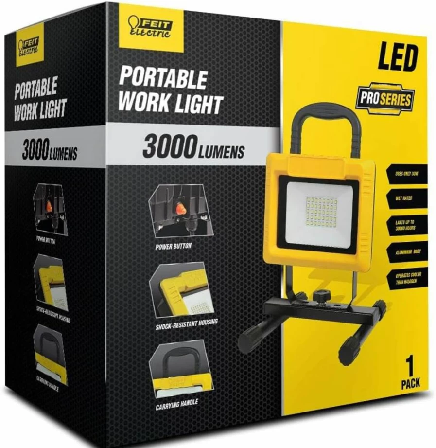 Feit Electric 3000 Lumens LED Work Light, 30W Plug-In Waterproof IP65 Flood Light, 5000K Portable Workshop Light for Jobsite, Garage, Construction - Work3000XLPlug