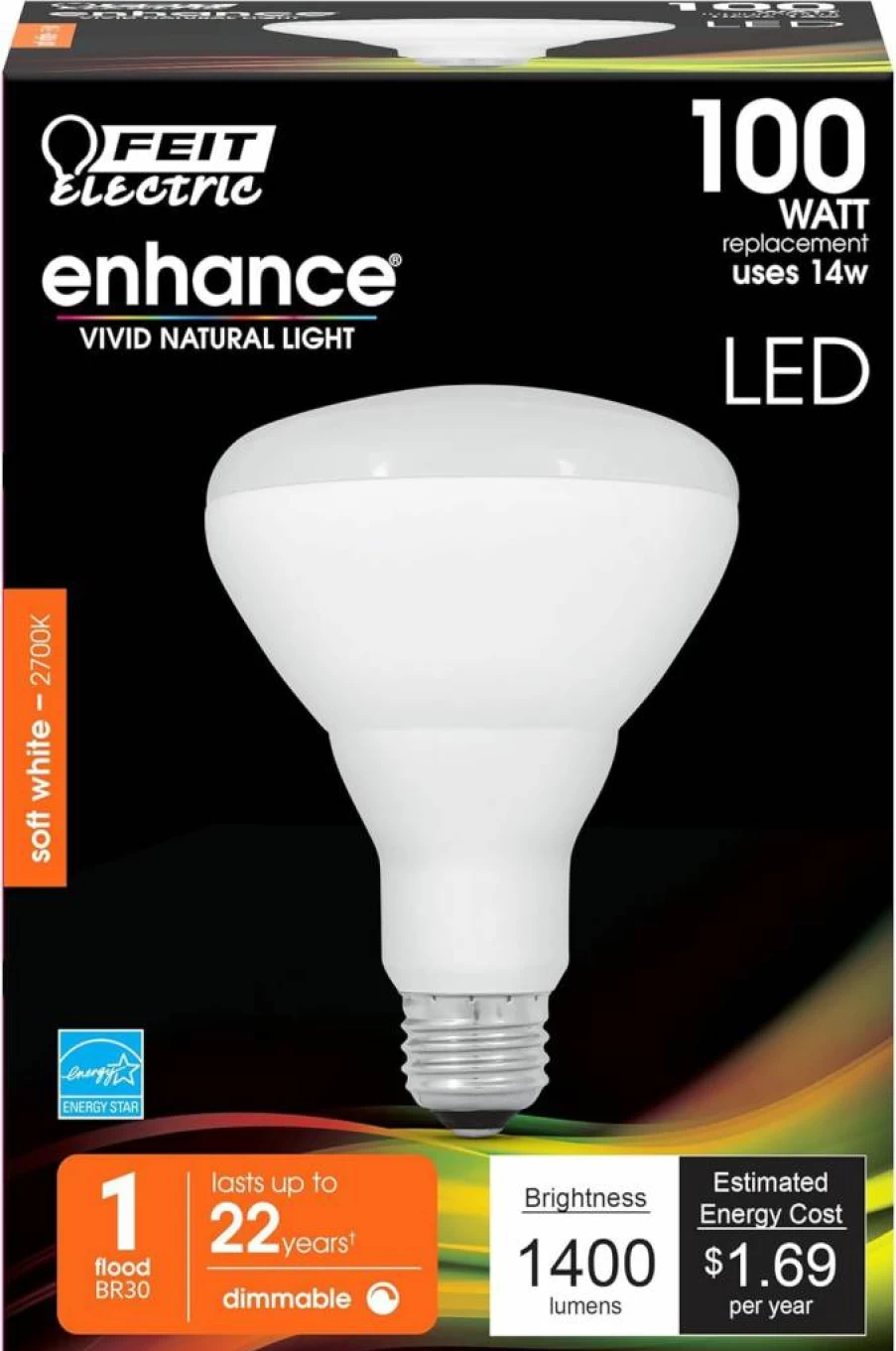 Feit Electric BR30 LED Bulb 4 Pack - 100W Equivalent Dimmable Flood Light, 1400 Lumens, 2700K Soft White, E26 Base, 90 CRI, 22-Year Lifetime, for Recessed Cans