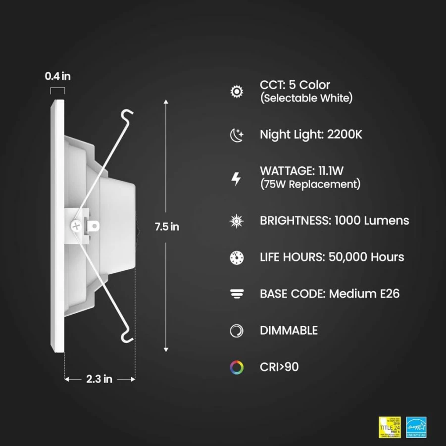 Feit Electric 4 Inch LED Recessed Downlight with Night Light, Dimmable, Selectable Color Temperature (5CCT), 90 CRI, 650 Lumens, 50W Equivalent, 45-Year Lifespan, 4-Pack