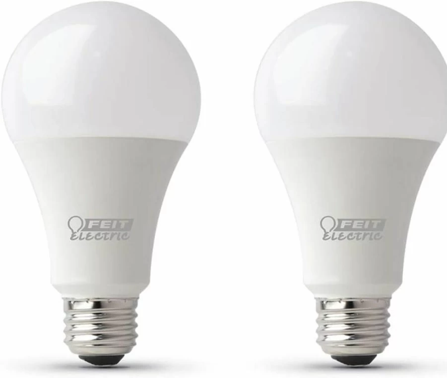 Feit Electric A19 LED Light Bulbs 100W Equivalent, 1600 Lumens, 3000K Bright White, Non-Dimmable, E26 Base, CRI 90, UL Listed, Damp Rated, 10-Year Lifetime, 6-Pack