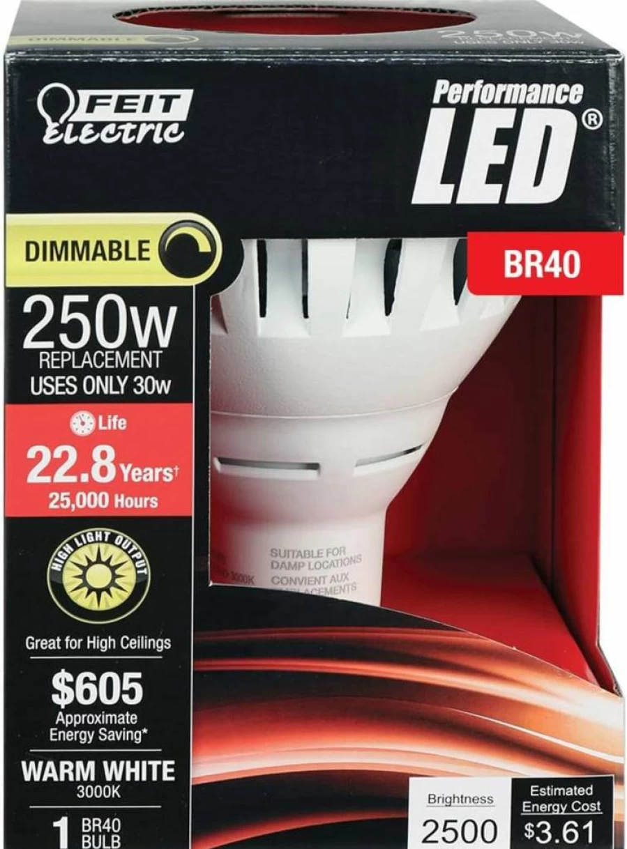 Feit Electric BR40 LED Flood Light Bulb 30W 250W Equivalent Dimmable 3000K Warm White 6.3" Recessed Reflector Bulb for Indoor/Outdoor Use