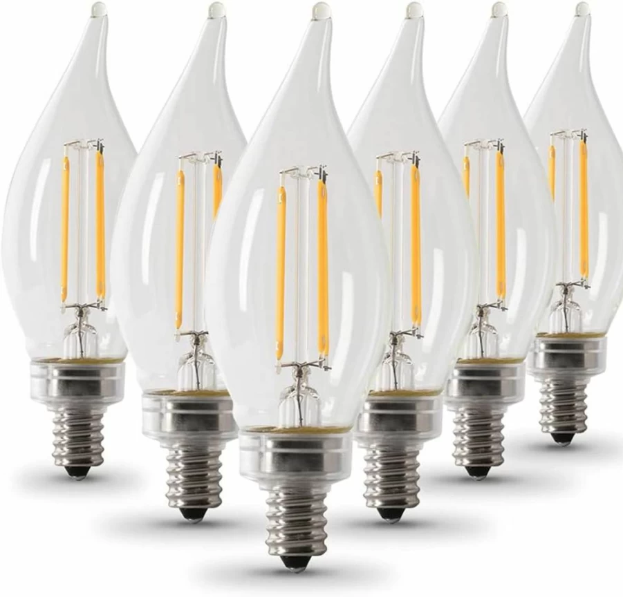 Feit Electric 40W Equivalent Dimmable LED Candelabra Light Bulb, 300 Lumens, 5000K Daylight, E12 Base, 6-Pack - Energy Efficient Filament Bulbs for Chandeliers