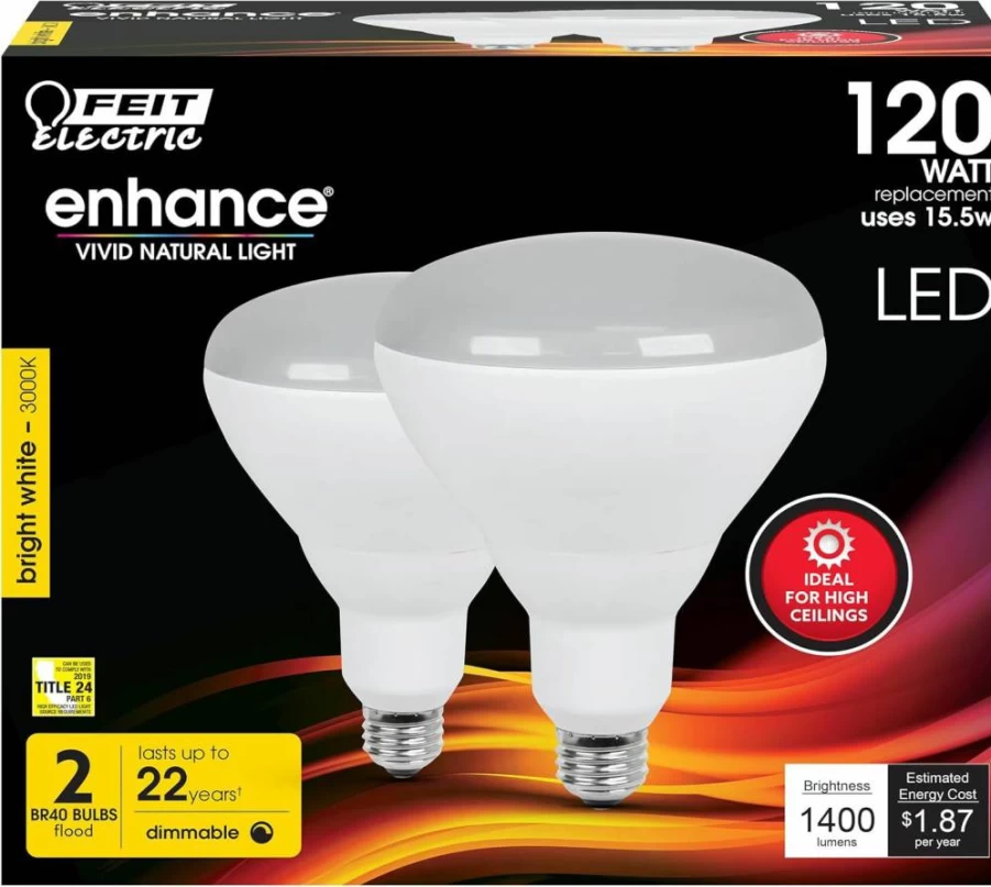 Feit Electric BR40 LED Bulb 120W Equivalent Dimmable Flood Light 1400 Lumens 2700K Soft White E26 Base 22-Year Life Damp Rated for Recessed Can Lighting