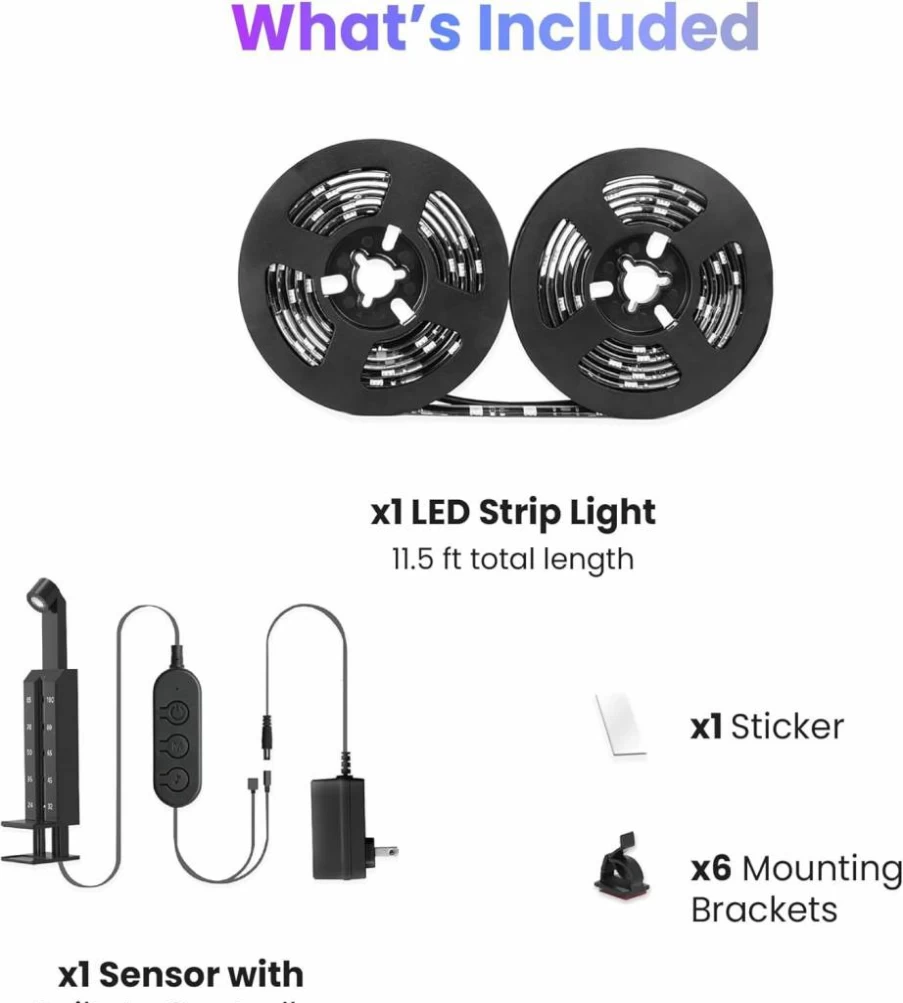 Feit Electric Smart TV RGB Backlight with Color Sensor - 11.5Ft LED Tape Light for 55" to 85" TVs, No Hub Required (Model: Tapetv85/Rgb/Ag)