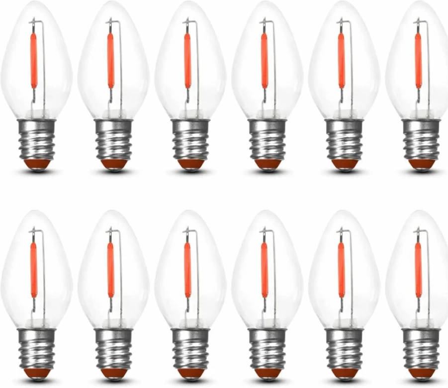 Feit Electric Green LED C7 Light Bulb, 7W Equivalent, Candelabra Base, Holiday Decorative Lights, 2.15" Height, 12-Pack