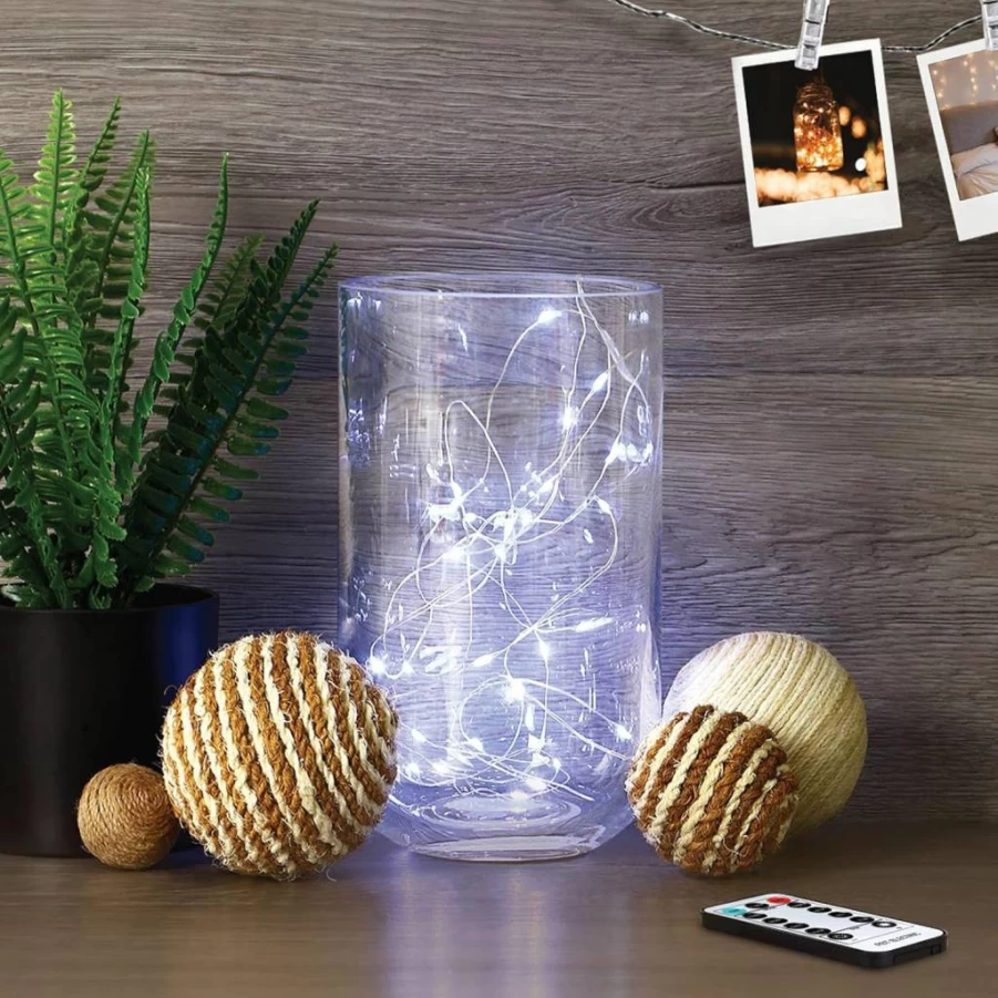 Feit Electric LED Fairy Lights 10ft - Battery or USB Powered, Red Green Blue Multicolor, Ultra Thin Silver Wire for Magical Glow