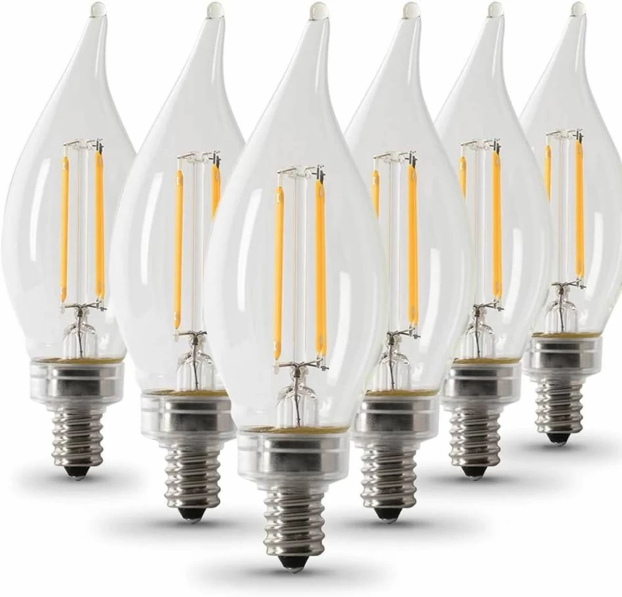 Feit Electric 40W Equivalent Dimmable LED Candelabra Light Bulb, 300 Lumens Soft White 2700K, E12 Base, Energy Saving, 6-Pack - CFC40/927CA/FIL/6