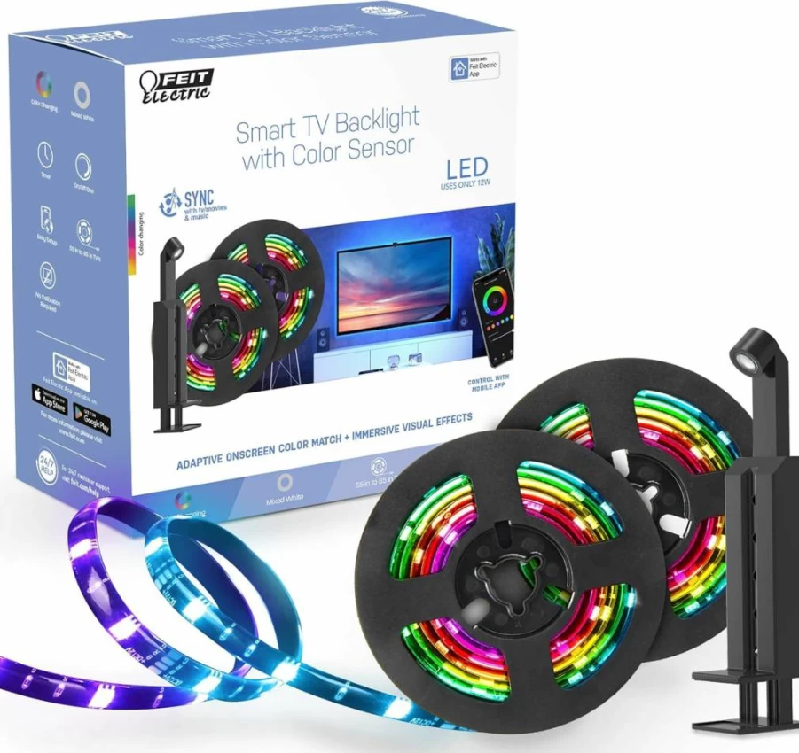 Feit Electric Smart LED Light Strip 16Ft RGBW WiFi, Works with Alexa & Google Home, Ultra-Thin Color Changing Tape Light, Remote Control, 2.4GHz Wireless