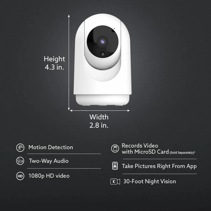 Feit Electric Indoor Security Camera 1080P HD with Pan-Tilt, 30ft Night Vision, Motion Detection, 2-Way Audio, Alexa & Google Assistant Compatible, 2.4GHz WiFi, Plug-In White (CAM/PAN/WIFI/G2)
