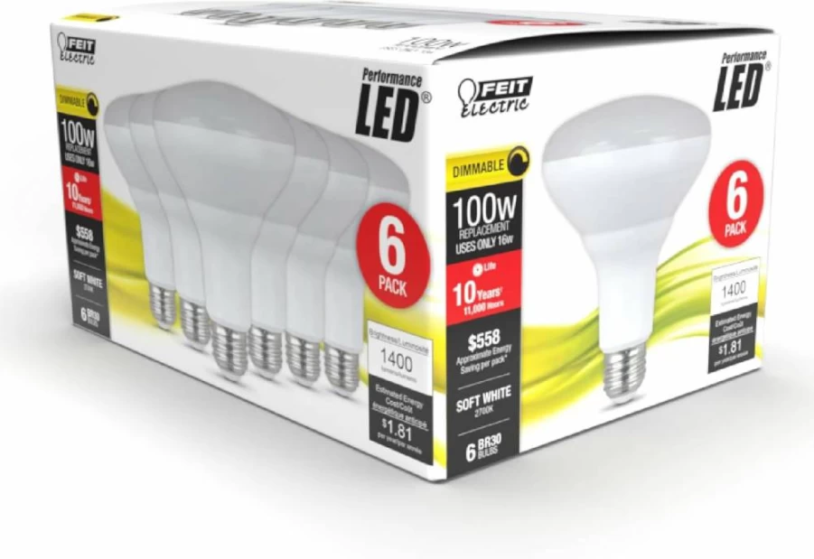 Feit Electric BR30 LED Flood Light Bulb 2-Pack, 65W Equivalent, Dimmable, 650 Lumens, 3500K Neutral White, E26 Base, 11,000 Hours Lifespan, Indoor/Outdoor Track & Landscape Lighting
