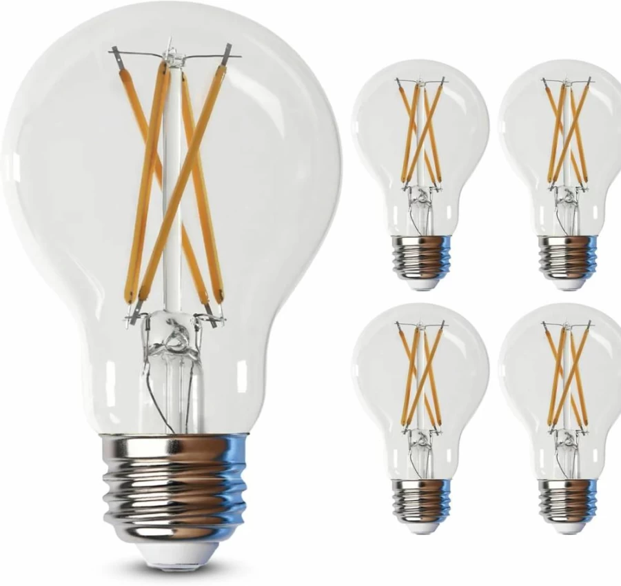 Feit Electric A19 LED Light Bulb 4-Pack - 60W Equivalent, 810 Lumen Daylight (5000K), Dimmable, 15-Year Lifespan, Medium Base E26