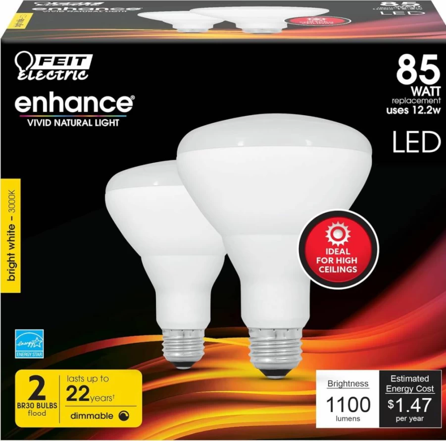 Feit Electric BR30 LED Bulb 2 Pack - 85W Equivalent, Dimmable Flood Light, 1100 Lumens 3000K Bright White, E26 Base, CRI 90, 22-Year Lifespan