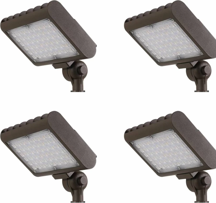 Feit Electric 50W LED Flood Lights Outdoor, 6000 Lumens, Dusk to Dawn Sensor, 5000K Daylight, Adjustable Bronze Commercial Fixture, 120-277V AC, UL Listed, 4-Pack (S8.5Csfl/850/Bz/4)
