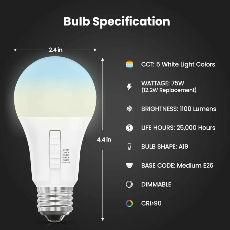 Feit Electric PAR20 LED Bulb 2 Pack - 50W Equivalent, Dimmable, 6-Way Color Selectable (5CCT), 450 Lumens, 90 CRI, E26 Base, Damp Rated, 22-Year Lifespan