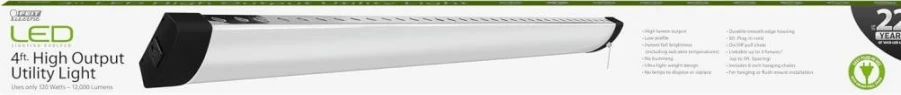 Feit Electric 4Ft LED Shop Light 120W, 12,000 Lumens 5000K Daylight, Linkable Hanging or Flush Mount, Ultra-Lightweight Garage & Workshop Lighting, 25,000-Hour Lifespan