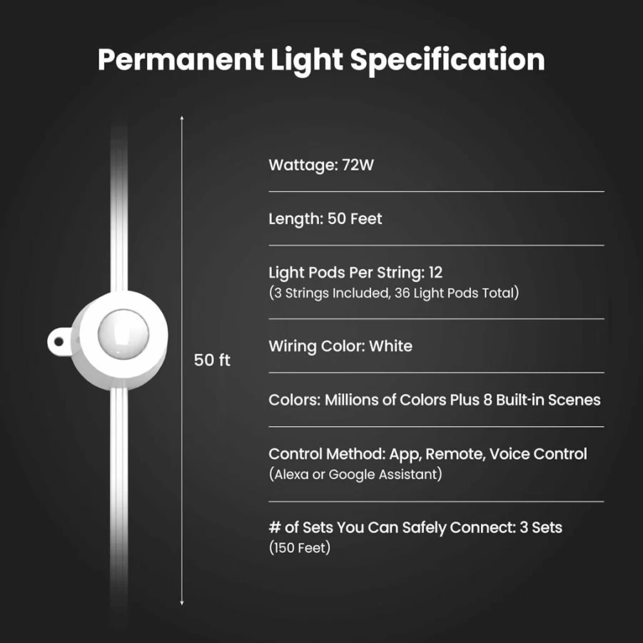Feit Electric Smart Outdoor RGBIC String Lights 50Ft, Tunable White WiFi 2.4Ghz, Alexa Google Assistant Compatible, Weatherproof LED Christmas Lights SL50-30/RGBTW/AG