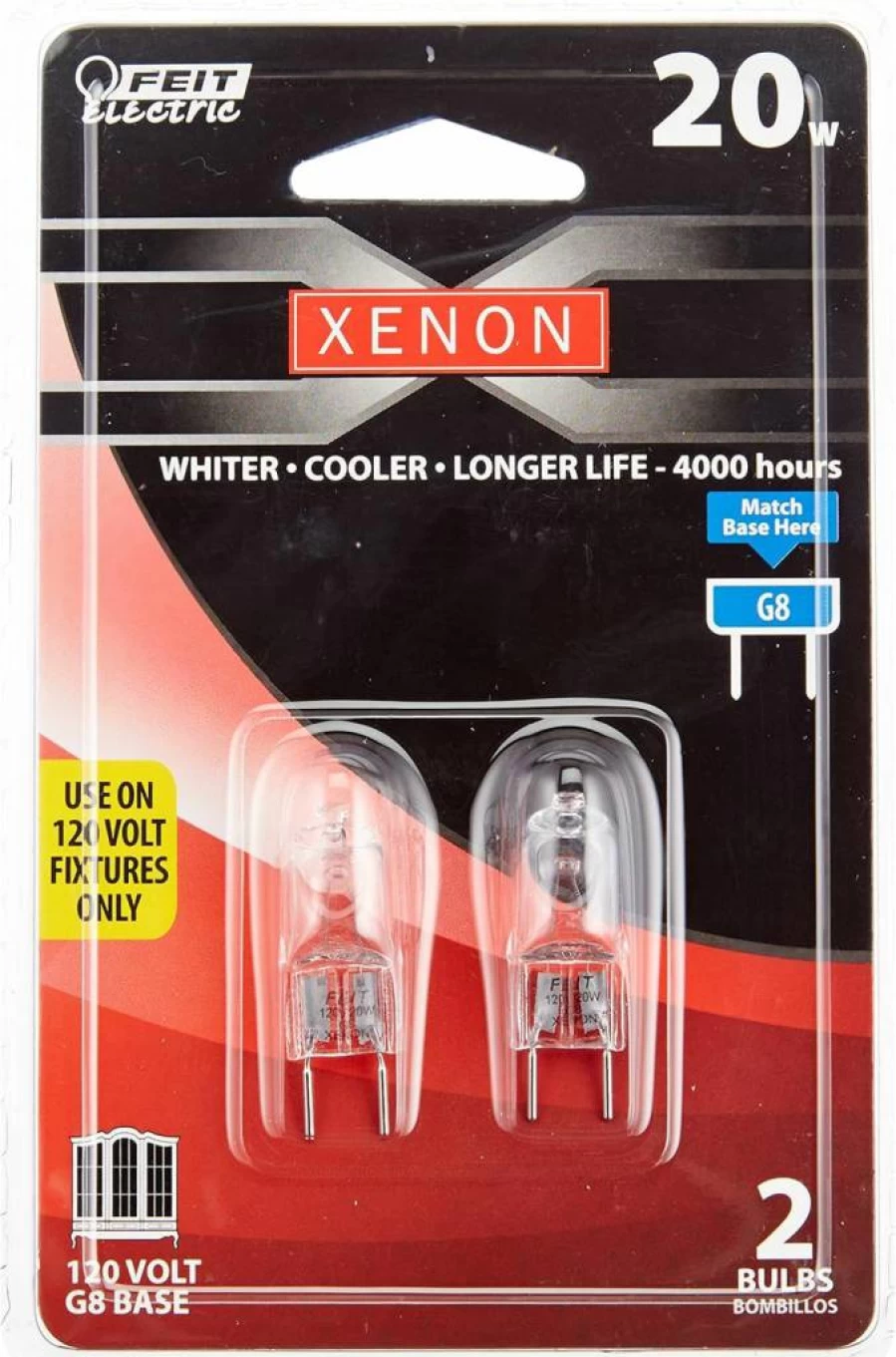 Feit Electric BPXN20/G8/2 20W T4 Halogen Bulb Xenon Light G8 Base