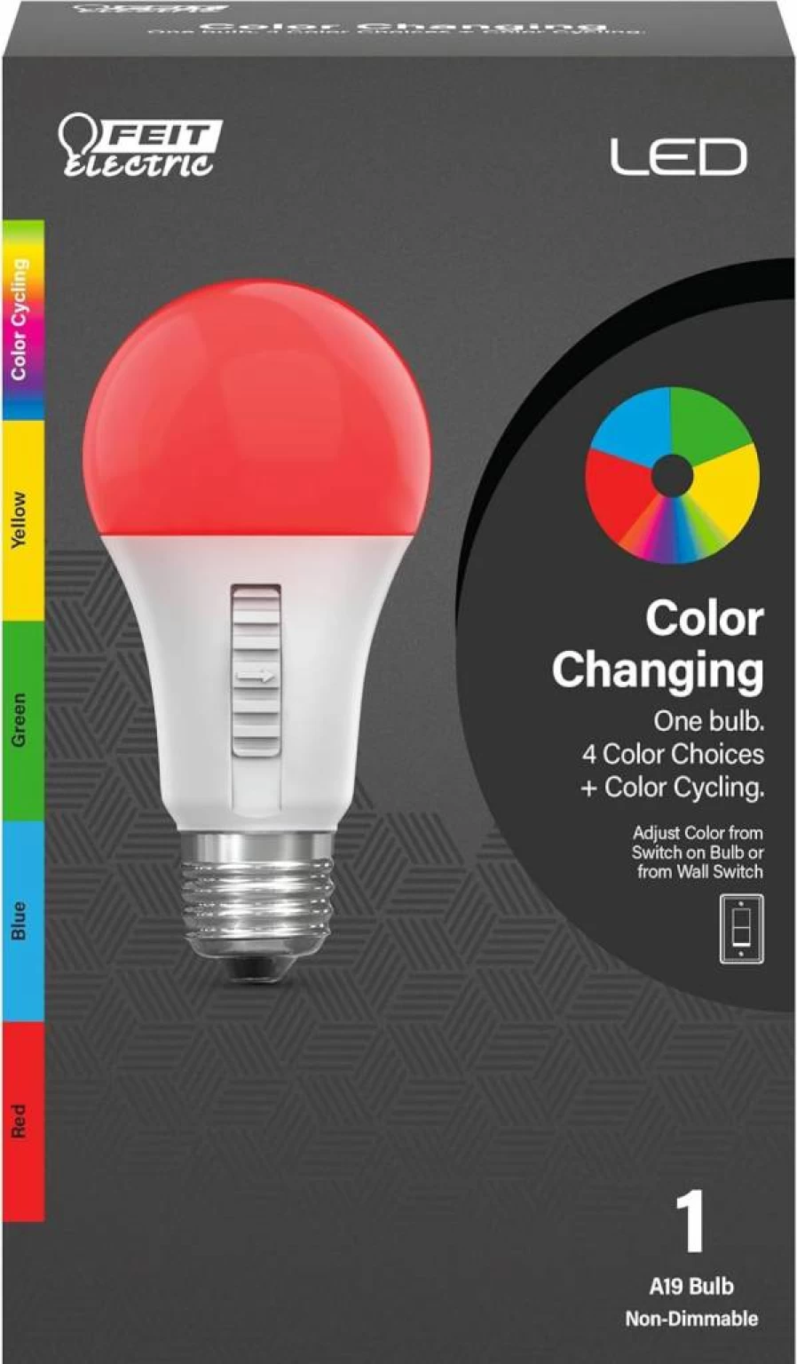 Feit Electric A19 LED Color Changing Light Bulb - E26 Base - 60W Equivalent - 15 Year Lifespan - Dimmable Smart Bulb