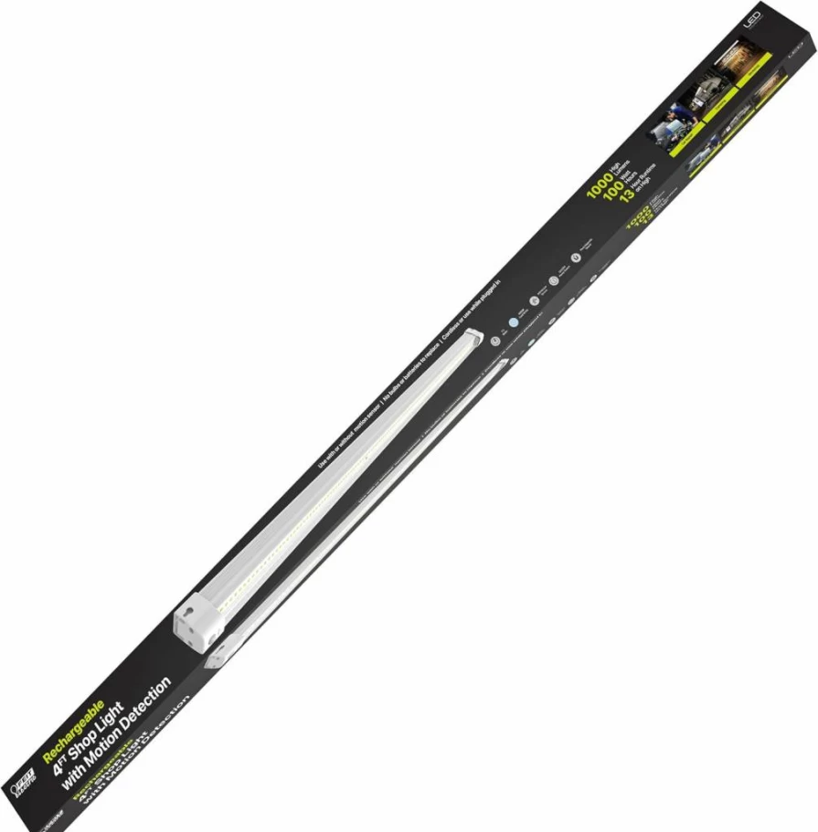Feit Electric 4Ft Rechargeable LED Shop Light with Motion Sensor, Magnetic Mount, 4000K Cool White, 1000 Lumens, Ideal for Garage & Workshop Lighting