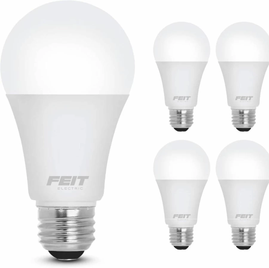 Feit Electric A19 LED Bulb 4 Pack, 60W Equivalent Dimmable, 800 Lumens E26 Base, 3000K Bright White, CRI 90, 25,000 Hours Lifetime, Energy Efficient 8.8W, Om60Dm/930Ca/4