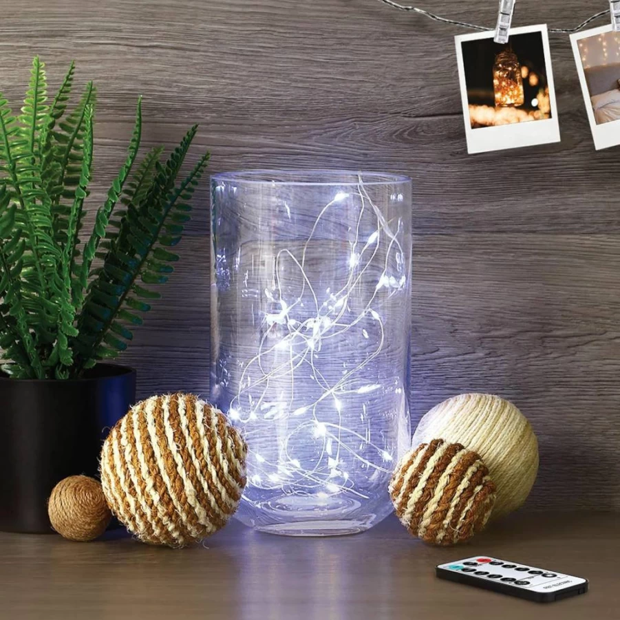 Feit Electric 10ft Battery/USB Powered LED Fairy Lights - Ultra Thin Silver Wire, Cool White Glow for Magical Decor
