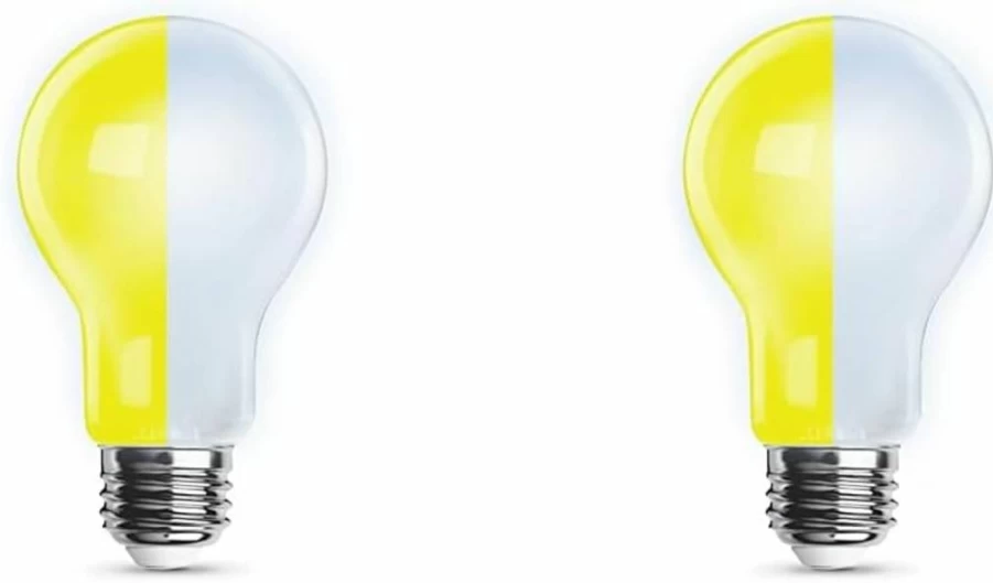 Feit Electric A19 LED Bug Light Bulb - 100W Equivalent, Dimmable, 800 Lumens, E26 Base, 13-Year Lifespan, Yellow Outdoor Lighting (1-Pack)