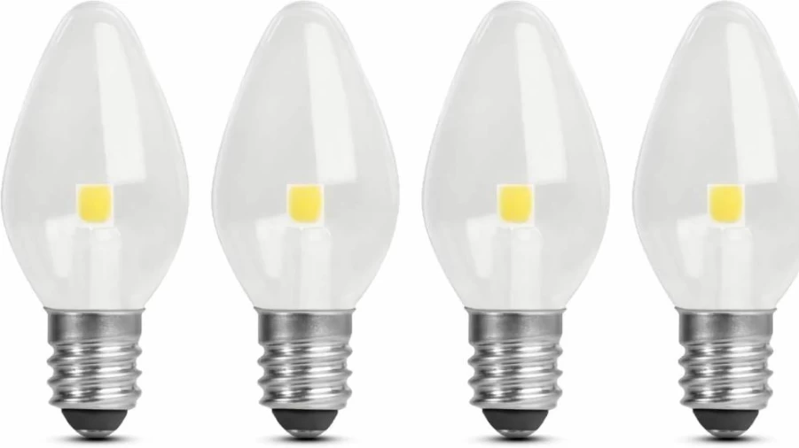 Feit Electric 4-Pack C7 LED Night Light Bulbs, 7W Equivalent, 30 Lumen, Candelabra Base, 2700K Soft White, 2.1" Height, 0.9" Diameter, Energy Efficient