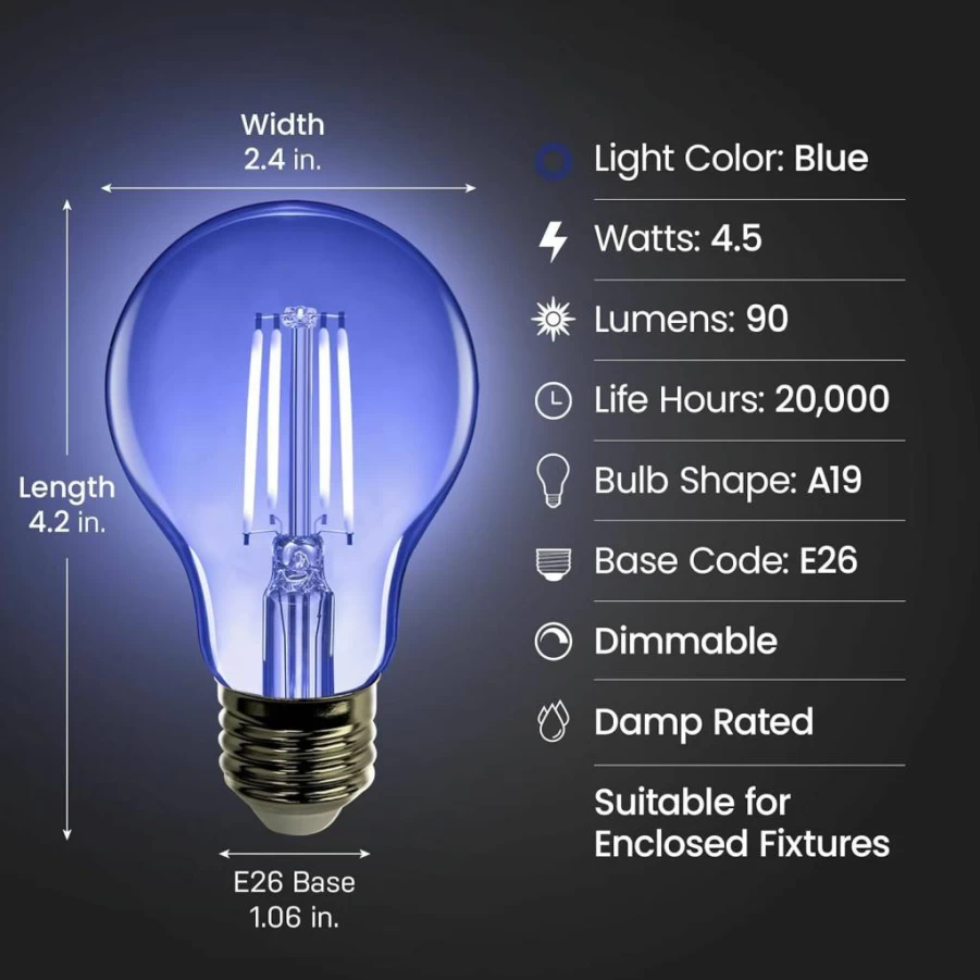 Feit Electric 6-Pack Red A19 LED Light Bulbs, 25W Equivalent Dimmable Filament Bulbs with Clear Glass, 2.4" Diameter x 4" Height