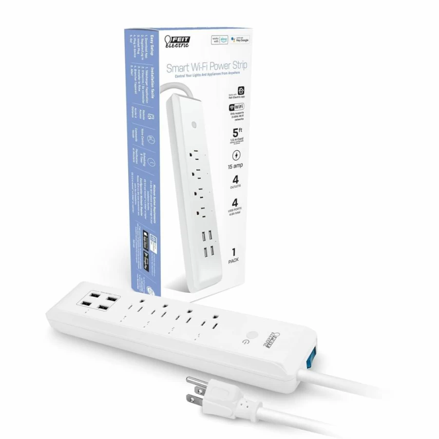 Feit Electric Smart Plug Indoor WiFi Outlet 15A Works with Alexa Google Home No Hub Required 2.4GHz Remote Control White with Night Light