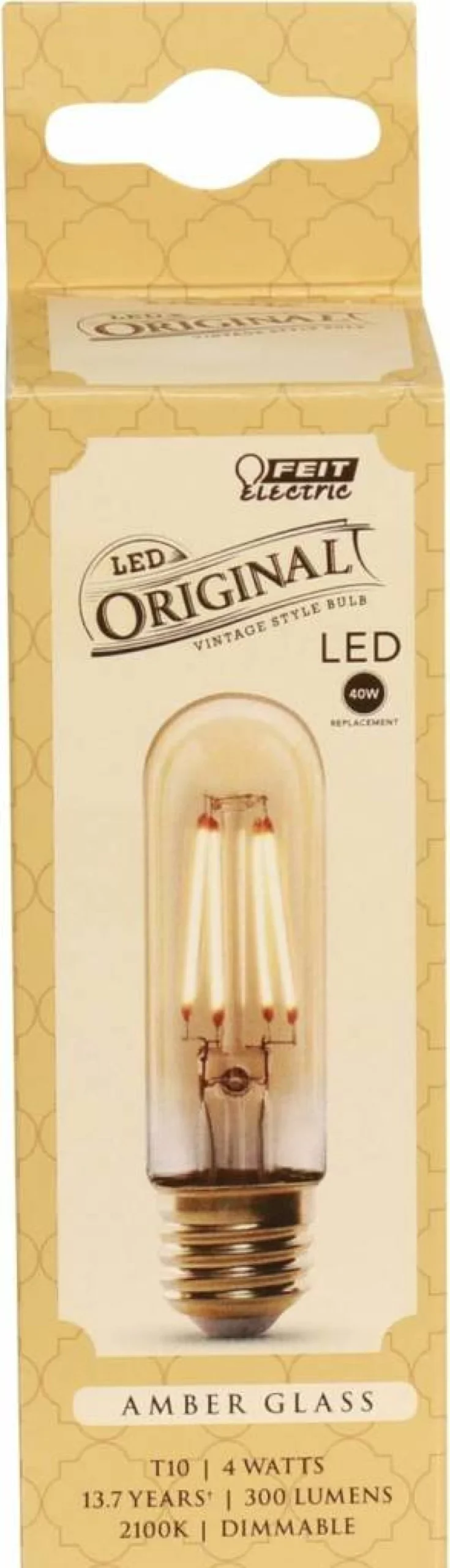 Feit Electric Vintage LED Bulb - Amber Glass, E26 Base, 40W Equivalent, 300 Lumen, 2100K Soft White, Dimmable, 10 Year Life, Exposed Filament Design