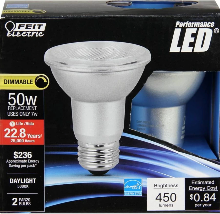 Feit Electric PAR20 LED Bulb 2 Pack - 450 Lumens, 5000K Daylight, Dimmable, Energy Efficient, 85W Equivalent