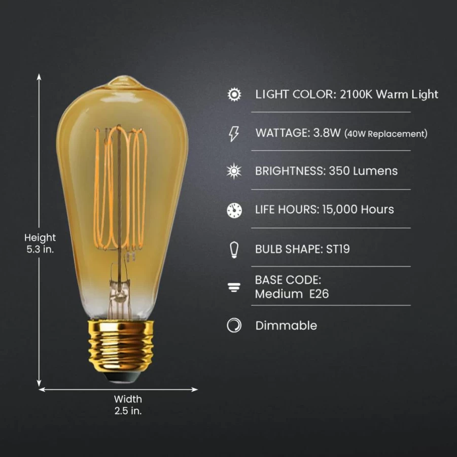 Feit Electric ST19 Vintage LED Bulb 40W Equivalent Dimmable 5000K Daylight E26 Base Clear Glass Thin Filament 15000 Hours 2-Pack