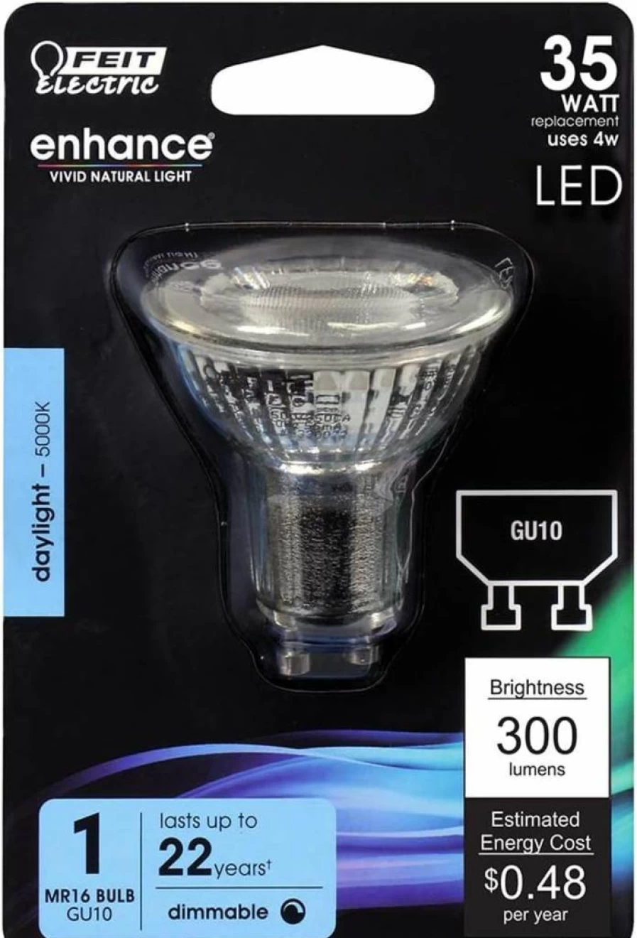 Feit Electric GU10 LED Bulbs 6-Pack, 4W (35W Equivalent), Dimmable, 300 Lumens, 3000K Warm White, 22-Year Lifespan, MR16 Base - Energy Efficient Lighting