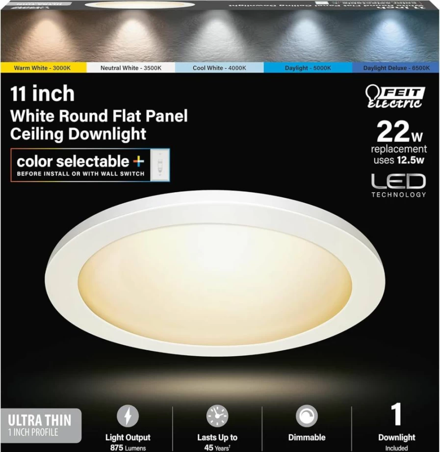 Feit Electric 25-Inch Flush Mount Ceiling Light - 2500 Lumens, Dimmable LED, 5 Color Temperatures (2700K-6500K), 36W, Ideal for Office, Kitchen & Living Room