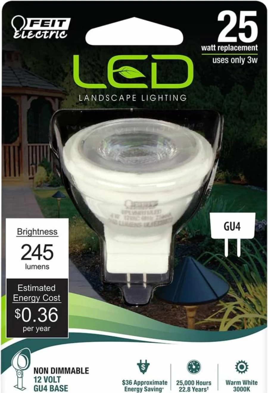 Feit Electric MR11 LED Bulb 6 Pack, GU4 Base, 25W Equivalent, 3000K Warm White, 245 Lumens, Non-Dimmable, 22-Year Lifespan, Landscape Track Lighting