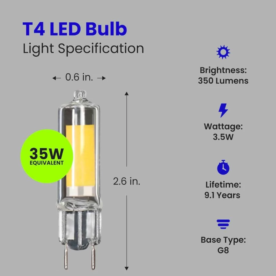 Feit Electric BP35G8/830/LED/6 G8 Bi-Pin Base LED Light Bulb 6-Pack, 35W Equivalent Dimmable 3000K Warm White, 350 Lumens, 10000-Hour Lifetime, Under Cabinet Lighting