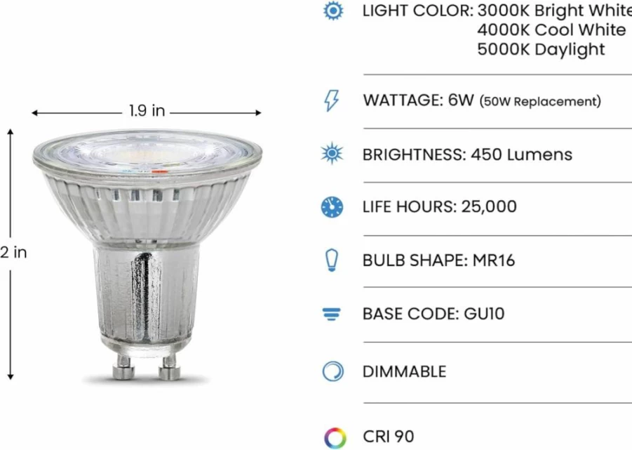 Feit Electric GU10 LED Bulb 3-Pack, 75W Equivalent, Dimmable, 600 Lumens, 90+ CRI, Adjustable Color Temperature, 25,000-Hour Lifespan, Track Lighting, BPMR16GU10753CCTCA