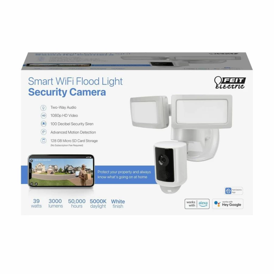 Feit Electric Outdoor Smart Security Camera with 5000 Lumens Floodlight, Motion Sensor, 2-Way Audio, Alexa & Google Assistant Compatibility, Hardwired, Alarm, WiFi Enabled (Updated SEC5000 Model)