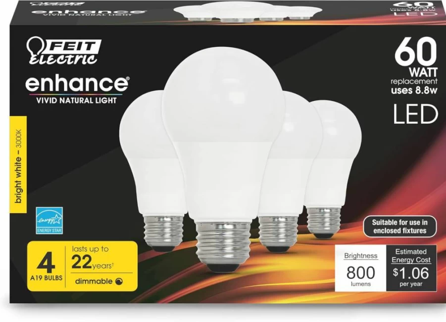 Feit Electric A19 LED Light Bulb 60W Equivalent 800 Lumens E26 Base 5000K Daylight CRI 90 Non-Dimmable 10-Pack UL Listed Damp Rated 10-Year Warranty